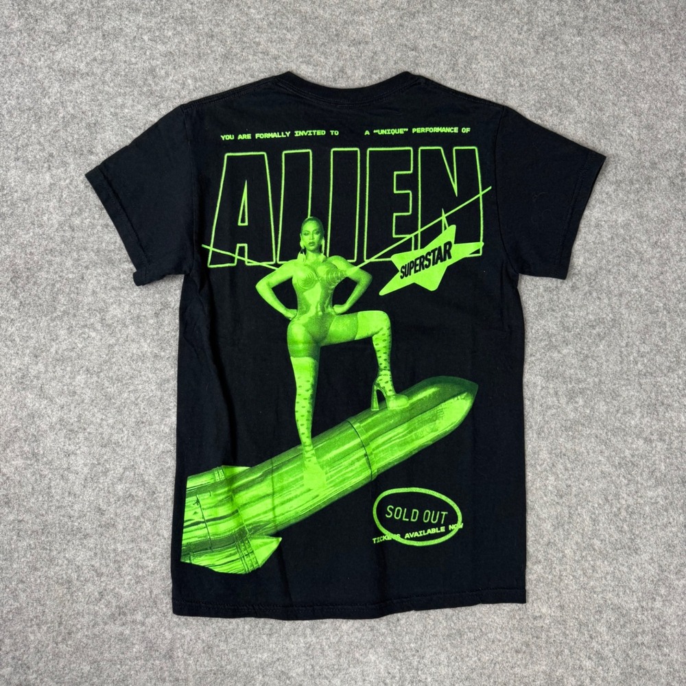 Beyonce Renaissance World Tour 2023 Alien Superstar T-Shirt Black Neon Green S